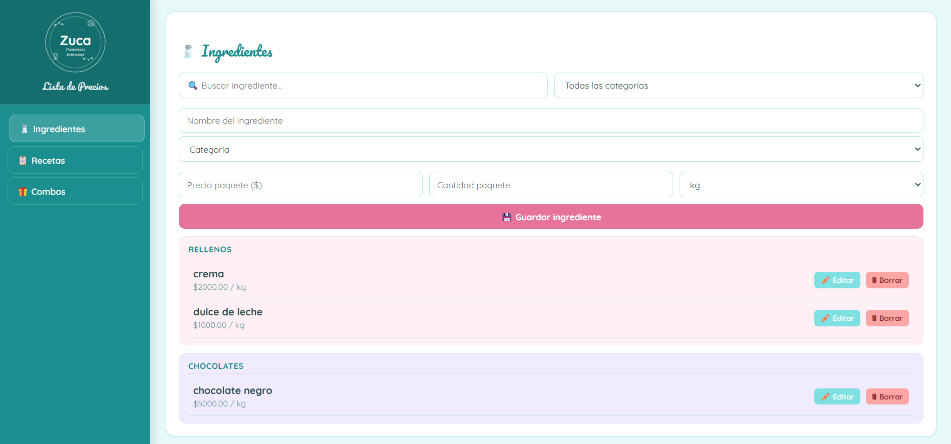 Captura de la aplicación Zuca